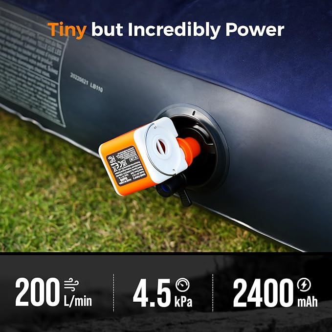 Portable Air Pump for Inflatables, 2400mAh Ultra Powerful Mini Air Mattress Pump - Image 2