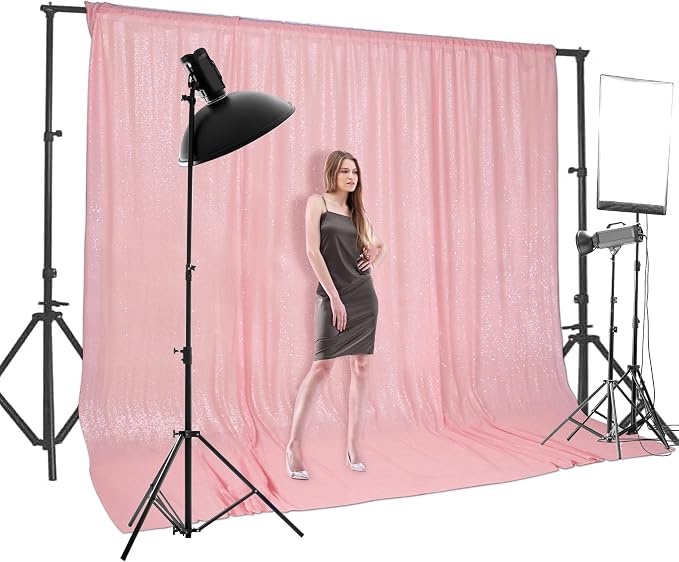 PartyDelight Pink Sequin Backdrop 20x10ft Sparkly Photo Curtain | 4 Inch Rod - Image 5