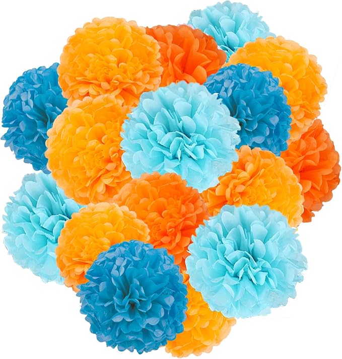 Capesaro Blue and Orange 12PCS Paper Pom Poms Party Decorations by Capesaro