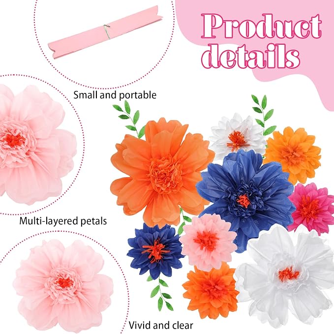 TaoBary Large Colorful Tissue Paper Flowers Giant Fiesta Paper Pom Poms - Image 3