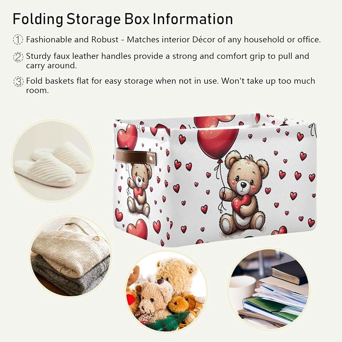 senya Valentine's Day Storage Basket, Love Bear Heart Balloon Foldable Fabric - Image 6