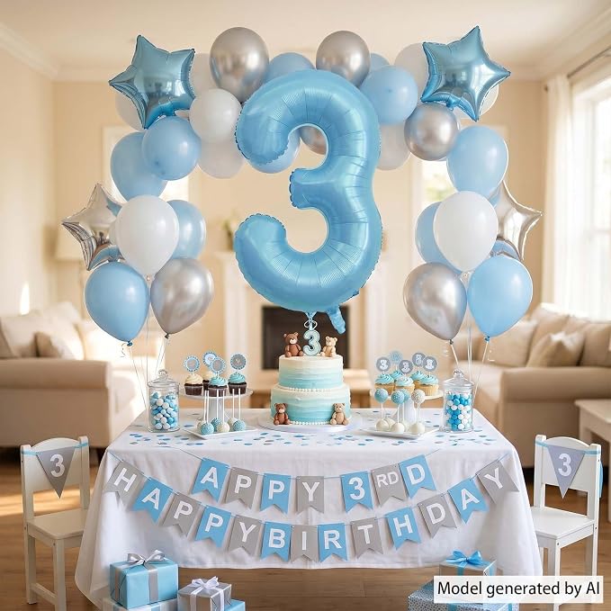 Pearlescent Blue Number 3 Balloon 40 Inch, PastelFoil - Image 6