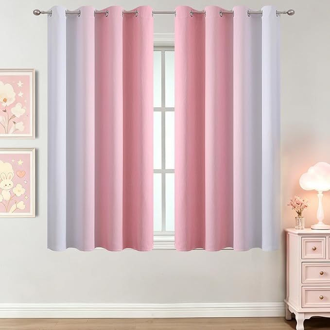 Pink and Greyish White Ombre Blackout Curtains 54 Inch Long - Image 2
