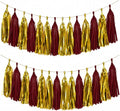 Gold and Burgundy Tassel Garland Banner, 30 Pack Maroon and Glod Paper Tassels by SIPRKAICT