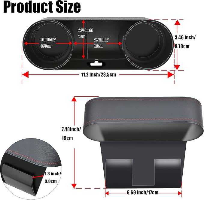 Console Side Pocket Cup Holder for Car, Slim Black | Car Seat Gap Filler - Image 2