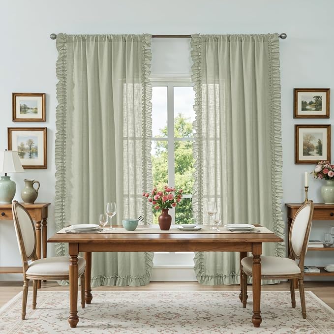 Light Sage Green Ruffle Curtains - Image 6