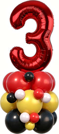 40 Inch Black Red Number 3 Balloon Tower Set, Number Three Foil Balloon by Unknown