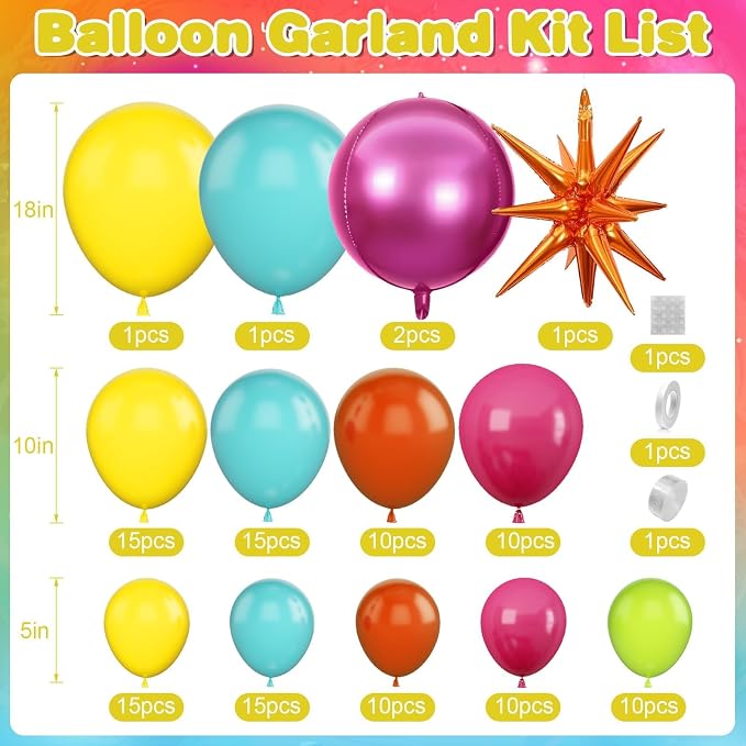 Tropical Balloon Arch Kit, Hot Pink Orange Yellow Green Teal Blue Tropical - Image 2