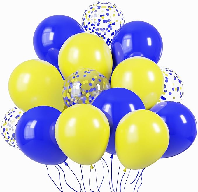 KBZVNAF Blue and Yellow Latex Balloons 60 Pack 12 inch | Royal Blue Yellow by KBZVNAF