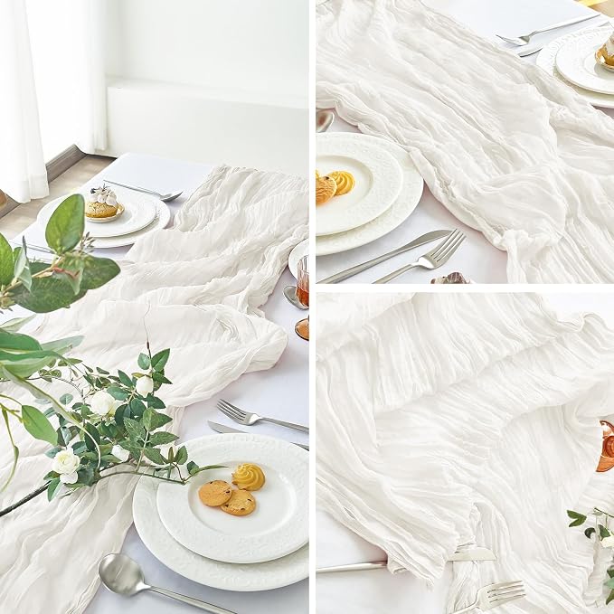 IVAPUPU 2 Pcs Cheesecloth Table Runner - 10ft Ivory White Summer Boho Gauze - Image 7
