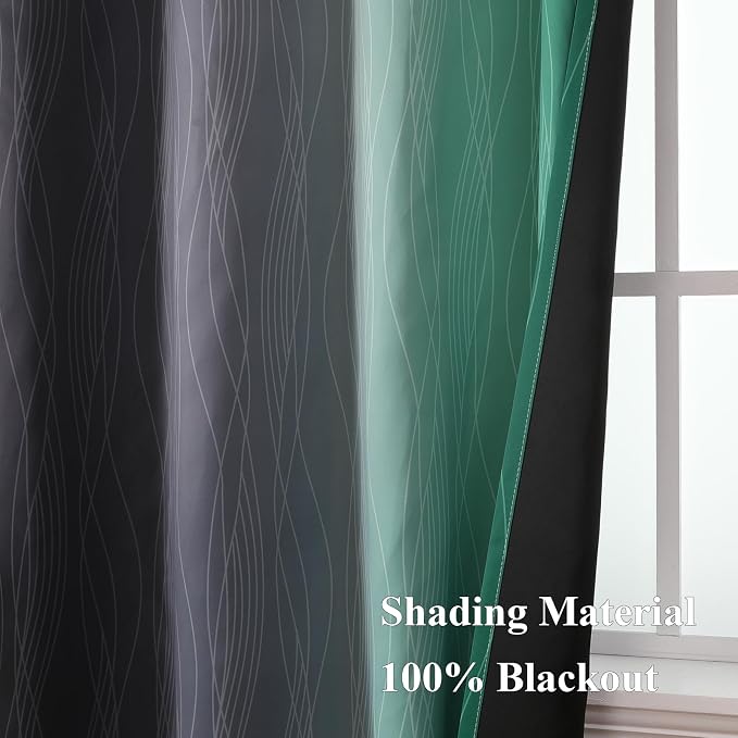 Black and Green Blackout Ombre Curtains - Image 5