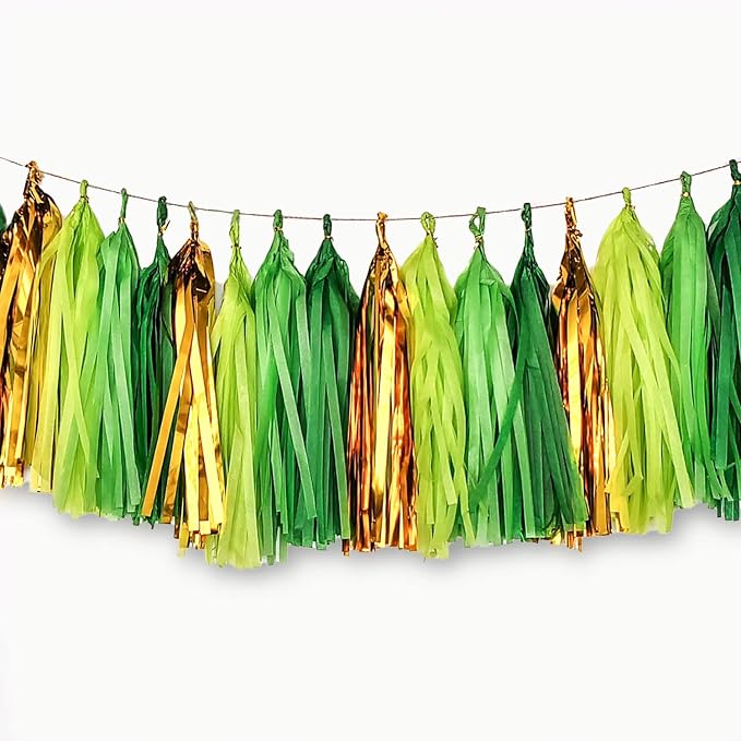 Green and Gold Tissue Tassel Garland by CC+wonderland+zone
