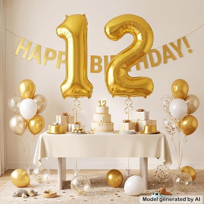 40 Inch Gold Number 12 Foil Balloon - Image 3