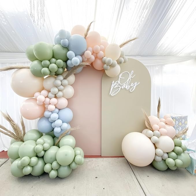 Pastel Blue Green Pink White Balloons, Muted Rainbow Dusty Pink Blue Sage Green - Image 7