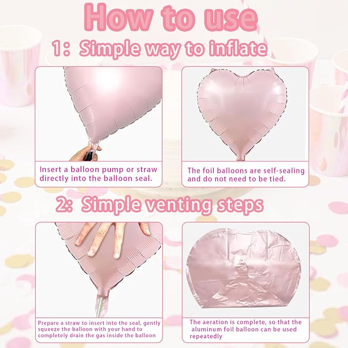 Rose Gold & Silver Heart Balloons，18 Inch Light Pink Foil Love Heart Shaped - Image 8