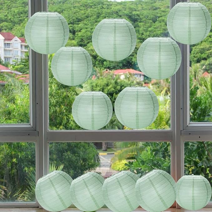 Dusty Sage Green Paper Lanterns 12Pcs Hanging Round Paper Lanterns Decorative - Image 4