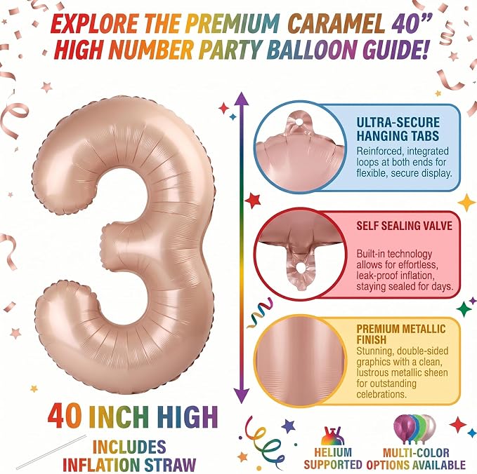 40 Inch Caramel Foil Number 3 Balloon - Image 2