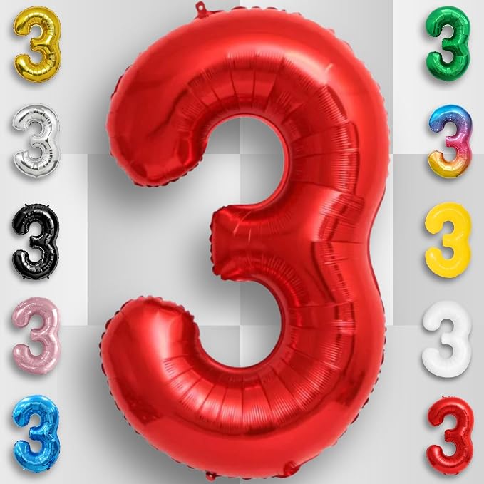 Red Number Balloon 3 Mylar Foil Balloons 40 inch - Image 3