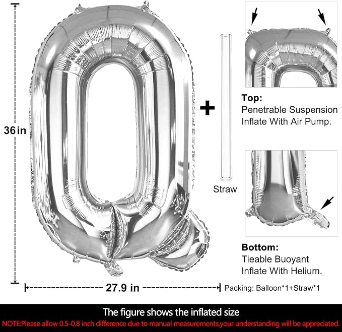 Lovoir 40 Inch Large Silver Letter Q Balloons Big Size Jumbo Mylar Foil Helium - Image 2