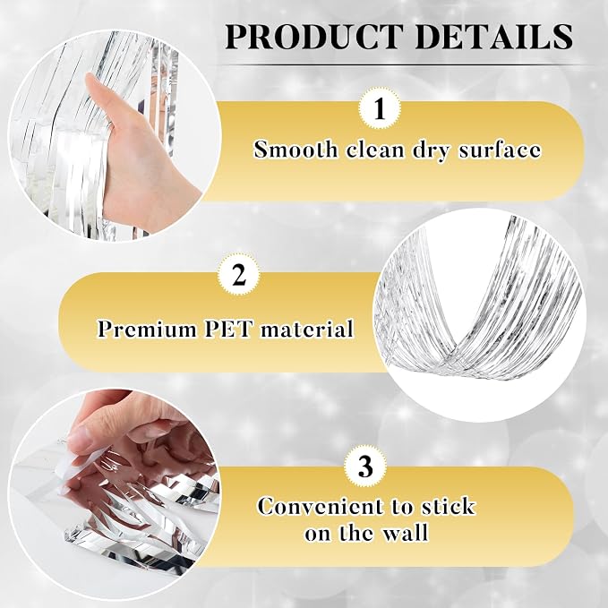 4 Pcs 15ft Silver Metallic Foil Ceiling Fringe Curtains, Party Decor Fringe - Image 3
