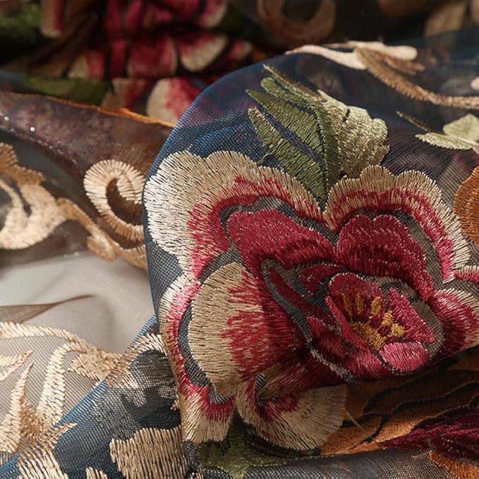 pureaqu Floral Embroidered Sheer Widnow Curtain Rod Pocket 1PC W39 x L84 | - Image 2