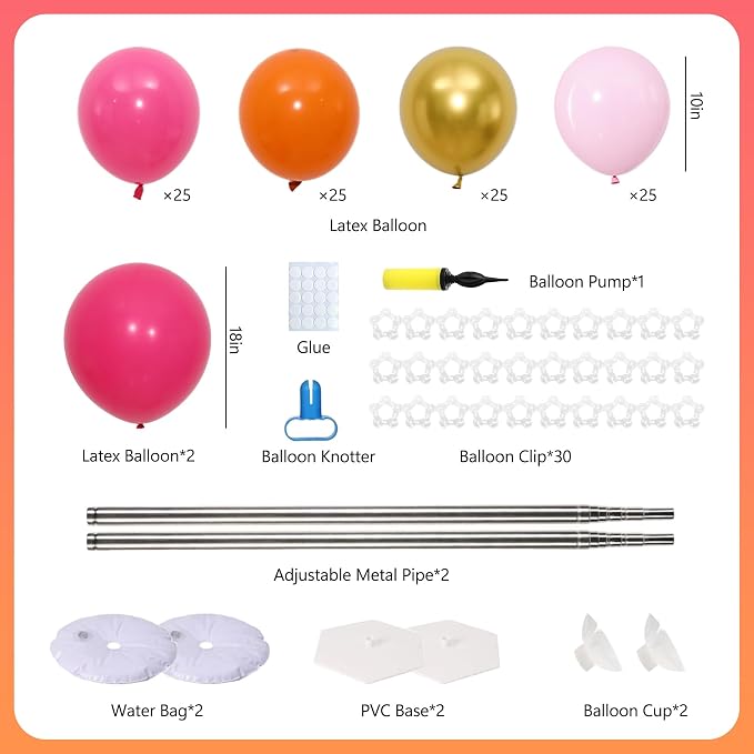 Pink and Orange Balloons Column Stand Kit 2 Sets Balloon Tower | 102Pcs Hot - Image 3