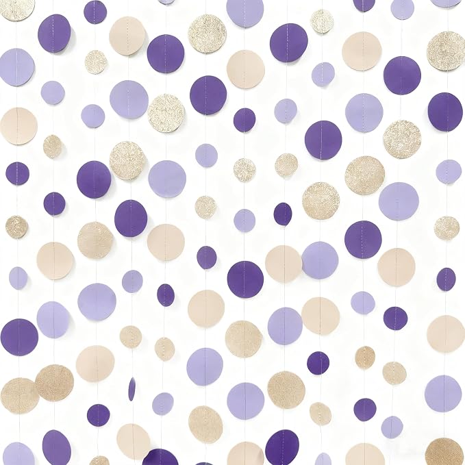 Champagne Gold Purple Cream Nude Polka Dots Garland Lavender Hanging Paper - Image 4