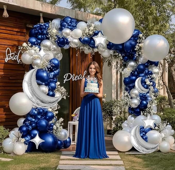 White Balloons Arch Double Stuffed Pearl White Star Moon Balloon Garland - Image 2