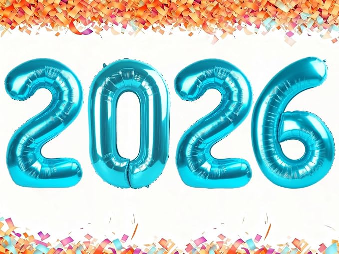 2026 Light Blue Foil Number Balloons, 2026 Light Blue Balloon 40 Inch by Upgesy