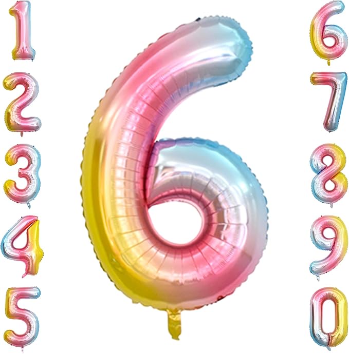 Rainbow Ombre Number 6 Balloon 40 Inch Pastel Foil Decor by Unknown
