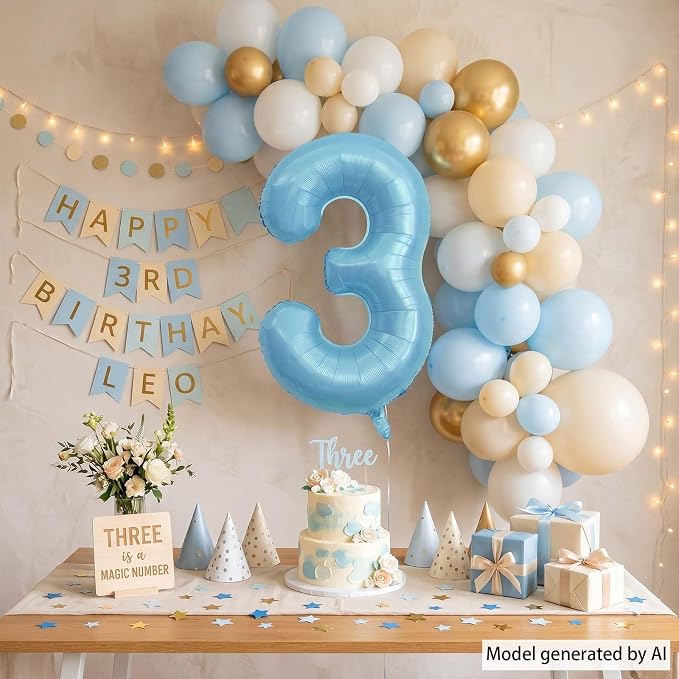Pearlescent Blue Number 3 Balloon 40 Inch, PastelFoil - Image 3