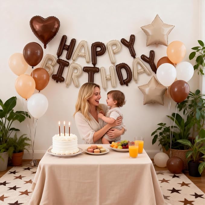 29PC Cream Brown Happy Birthday Balloon Banner, 16Inch 3D Aluminum Letter - Image 6