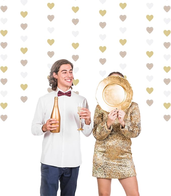 White-Gold Champagne Bachelorette Party Decorations - 52Ft Birthday Heart - Image 5