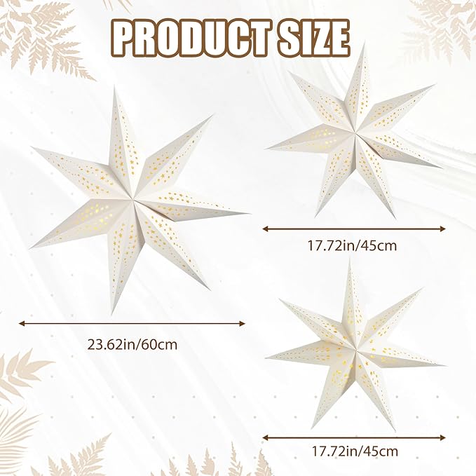Large Paper Star Lanterns with Lights, 3D 7 Pointed Christmas Paper Lanterns - Image 6