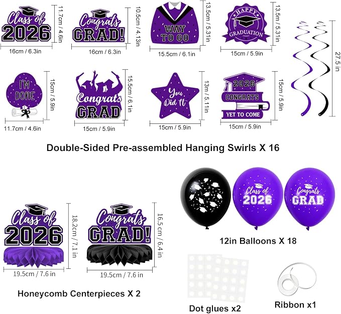 59Pcs Graduation Decorations 2026 Backdrop Balloons Banner Centerpiece Hanging - Image 3