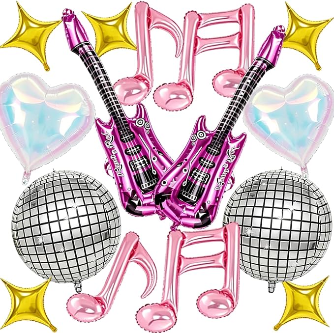 Music Party Decorations, Iridescent Disco Ball Guitar Four-Point Star Foil by Unknown