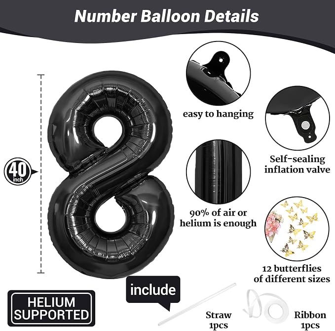 40 Inch Black Number 8 Balloon - Image 2