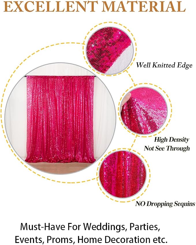 ShinyBeauty 10x10FT Fuchsia Sequin Backdrop - Image 4