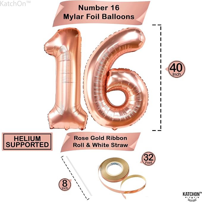 KatchOn Rose Gold 16 Balloon Numbers 40 Inch | Foil Balloon - Image 3