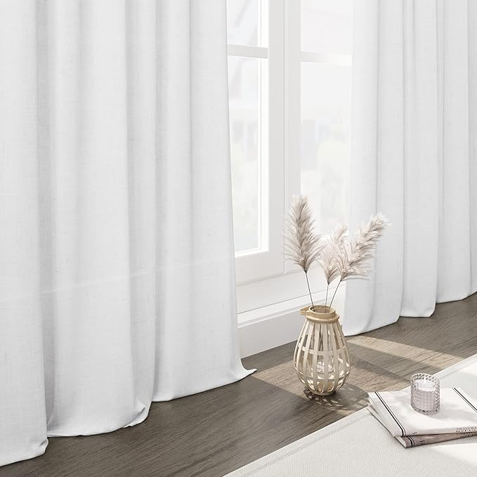 White Linen Curtains for Living Room 119 Inches Long Extra Long Back Tab - Image 5