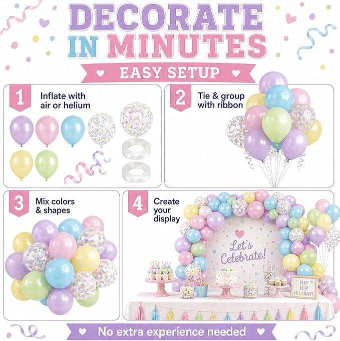 Pastel Balloons, Rainbow Candy Spring Easter Baby Shower Pastel Decorations - Image 8