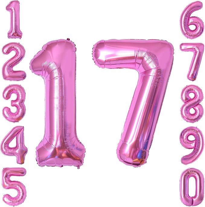 Pink Number 17 Balloon 40 Inch, Sleek Foil Numeral by Unknown