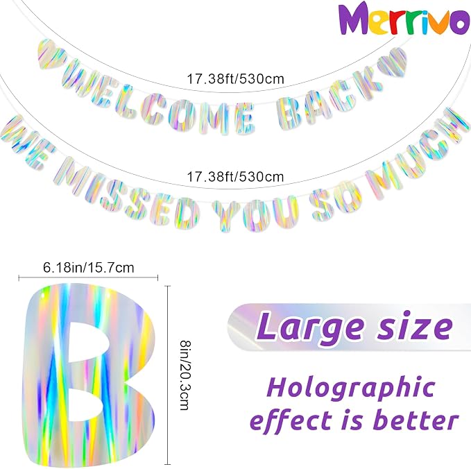Iridescent Welcome Back We Missed You So Much Banner, Holographic Welcome Back - Image 2