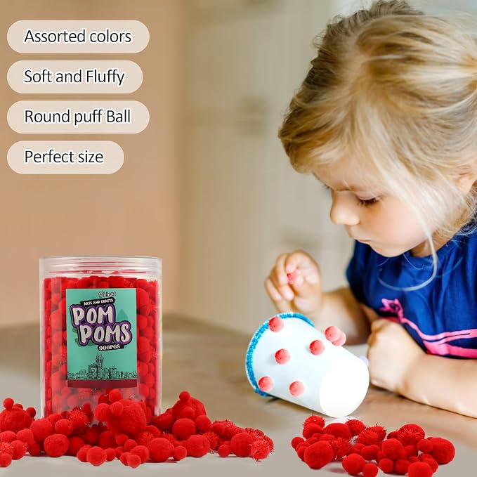 900 PCS Pom Poms, Soft and Fluffy Craft Pom Poms, - Image 3