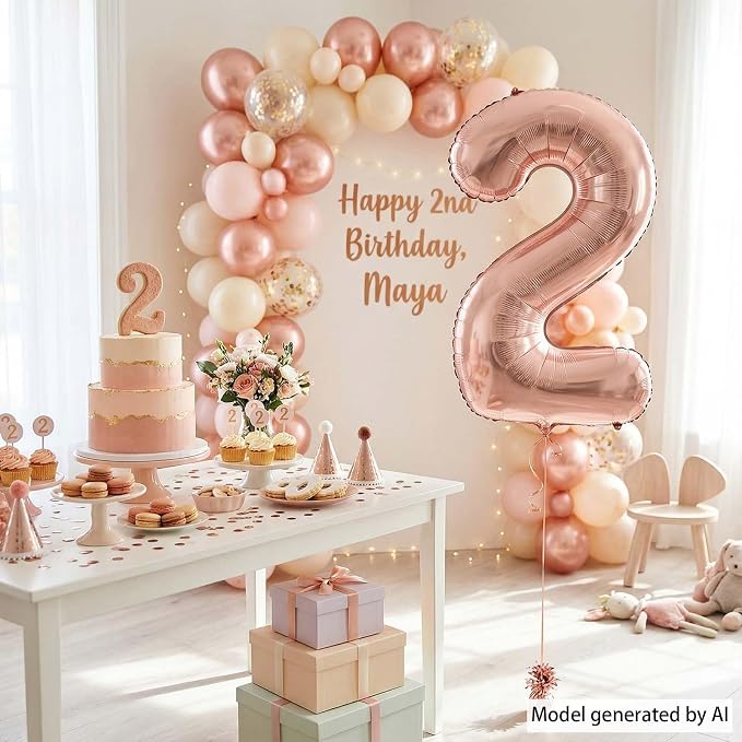 Rose Gold Number 2 Balloon 40 Inch, Blush Foil Duo - Image 6