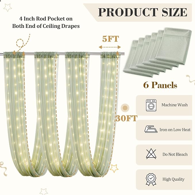 6 Panels Green Ceiling Curtains - Image 2
