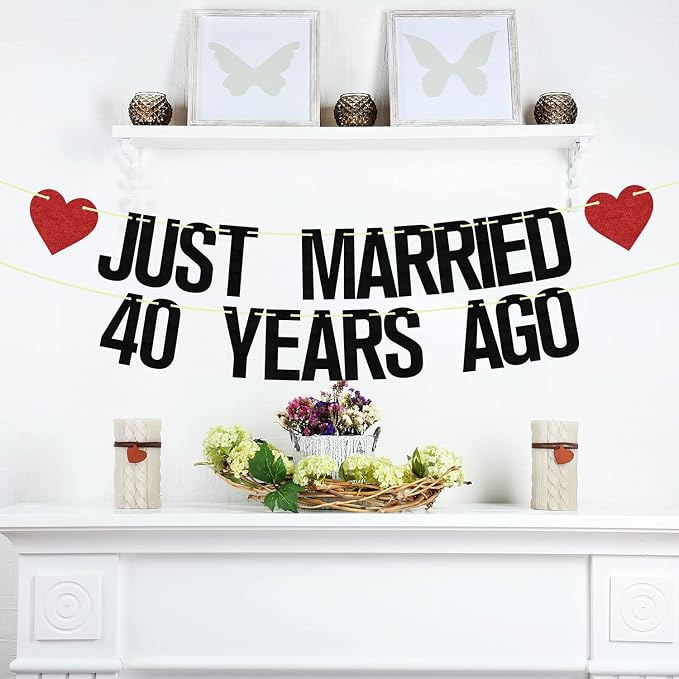 Just Married 40 Years Ago Banner, 40th Wedding Anniversary Party Banner - Image 4