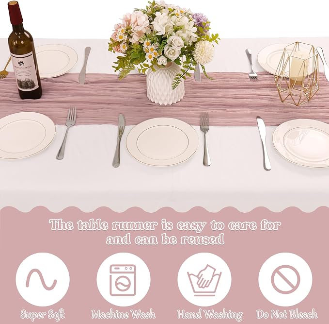 10 Pack Dusty Pink Cheesecloth Table Runner 6FT Boho Gauze Fabric Table Runner - Image 4