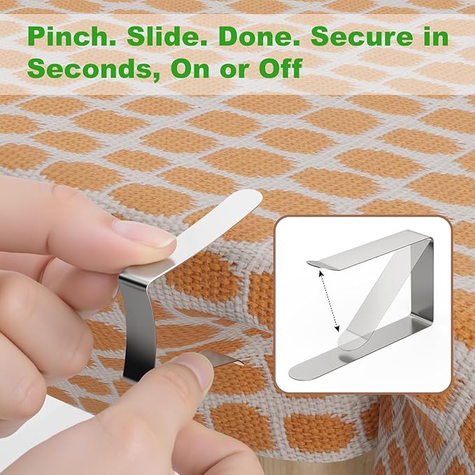 32 Pack Tablecloth Clips Heavy Duty, 2.95"x1.77" Stainless Steel Rust Proof Tablecloth Clips for 2" Thick Tables - Anti-Slip Pads Home Restaurant Picnic