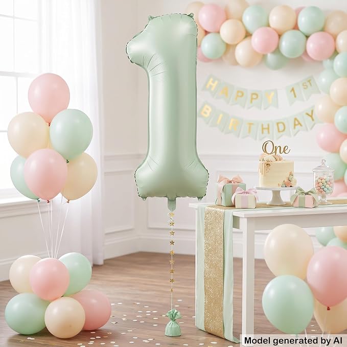 Olive Green 40 Inch Number 1 Foil Balloon Helium Fillable - Image 5